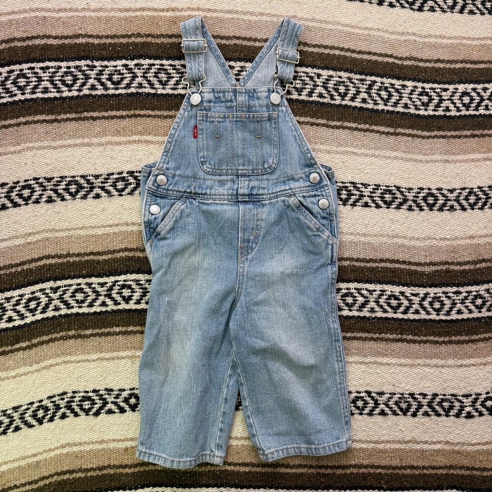 Baby Toddlers Levi's Light Wash Blue Cotton Denim Overalls Snap Bibs 18 Months